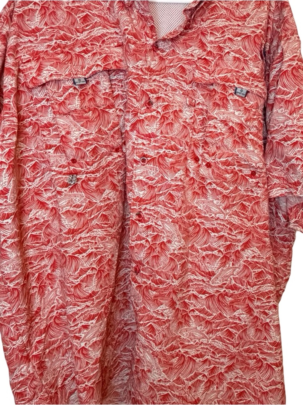 Columbia PFG Super Bahama Fishing Shirt Red Wave Print Omni-Shade Mens XXL - Picture 2 of 6